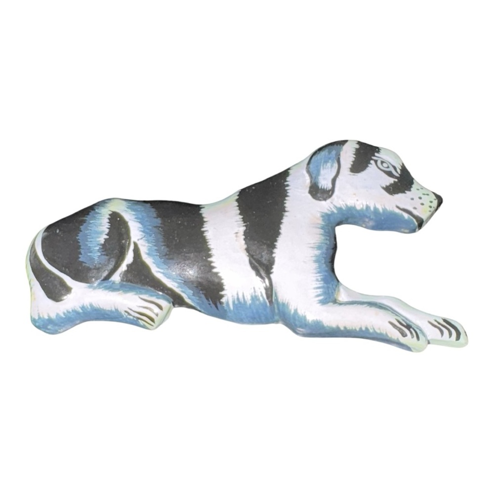 Vintage Estate Hand-Painted Art Brooch – Black & White Dog  JB8